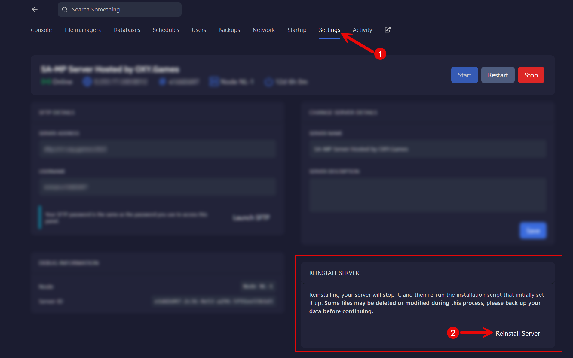 Reinstall Server Step 1